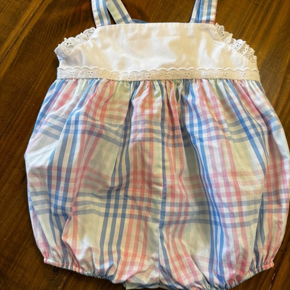 The Beaufort Bonnet Company Pink and Blue Plaid Baby Romper